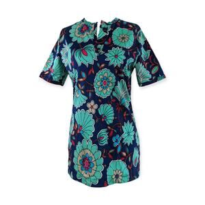 Aileen VINTAGE 70's Short Sleeve Psychedelic Teal Tunic